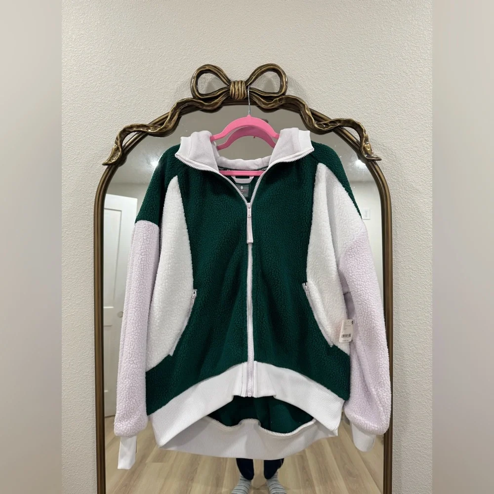 Free People FP Movement NWT Hit The Slopes Fleece Hoodie Evergreen Combo - Picture 4 of 8